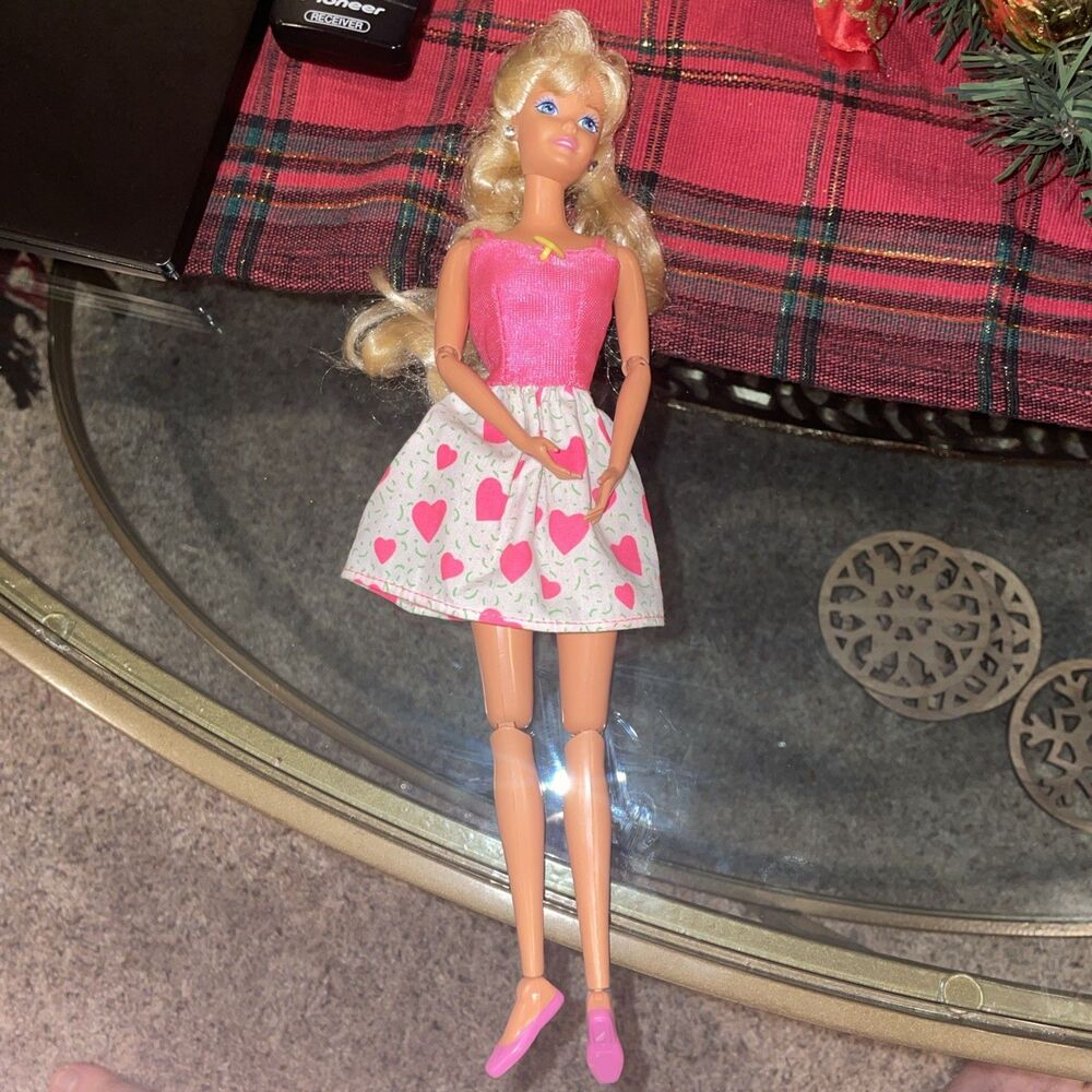 Vtg Sot Fashion Doll White Blonde Hair Blue Eyes Pink Heart Summer Dress 11.5”